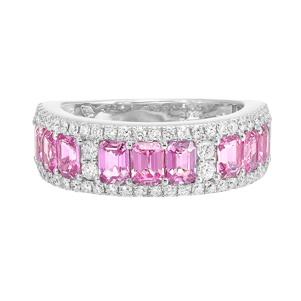 Precious Color Collection Color Gemstone Ring in 18 Karat White with 9 Emerald Pink Sapphires 2.01ctw