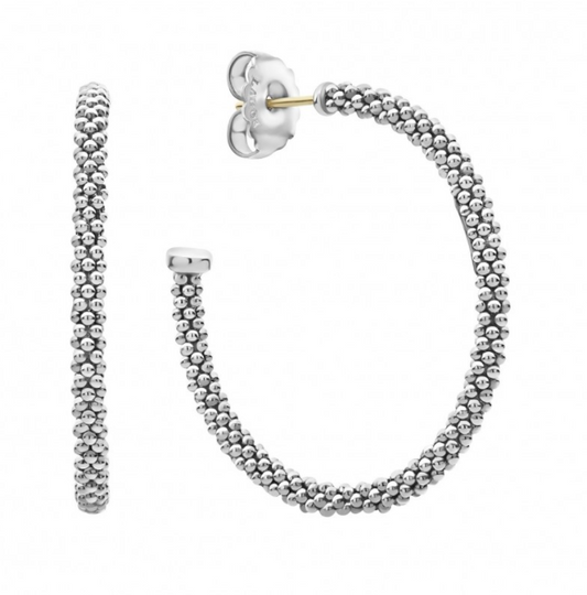Signature Caviar Collection Large Hoop Earrings (No Stones) in Sterling Silver White