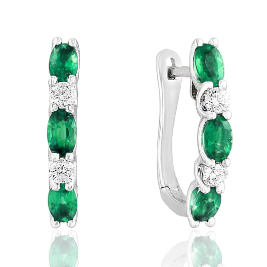 JEWELS BY JACOB Half Hoops Color Gemstone Earrings in 14 Karat White Gold with 6 Oval Emeralds 1.27ctw