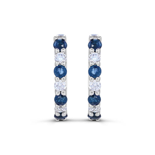 White gold hoops with sapphires, diamonds.