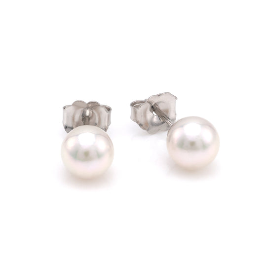 Royal Pearl Color Gemstone Earrings in 14 Karat White Gold with 2 Cultured White Pearls