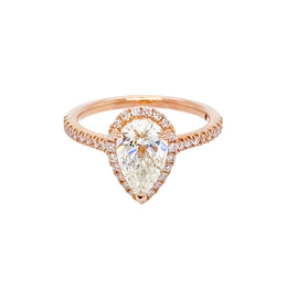Fana Halo Natural Diamond Complete Engagement Ring in 14 Karat Rose Gold with 1.21ct Pear Diamond, Clarity: SI1
