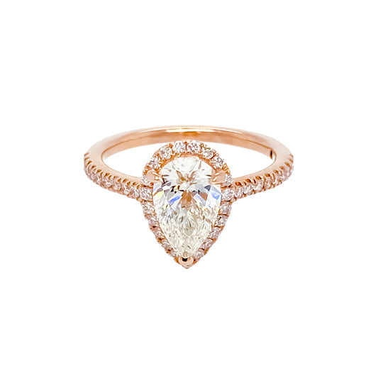 Halo Natural Diamond Complete Engagement Ring in 14 Karat Rose with 1.21ctw J SI1 Pear Diamond