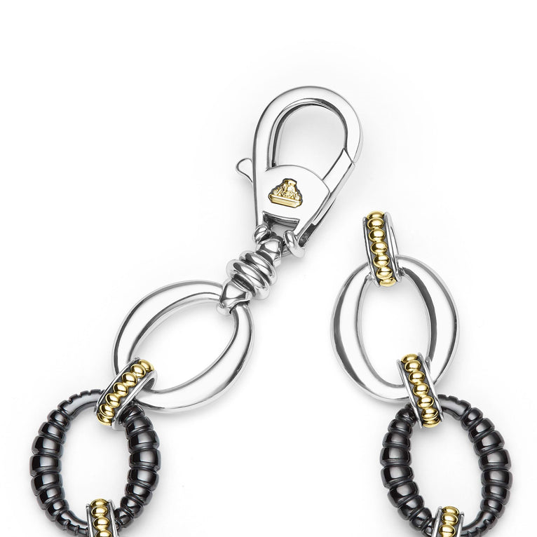 Sterling silver bracelet with black ceramic links.