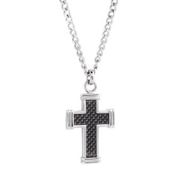 Cross Necklace (No Stones) in Stainless Steel White - Black