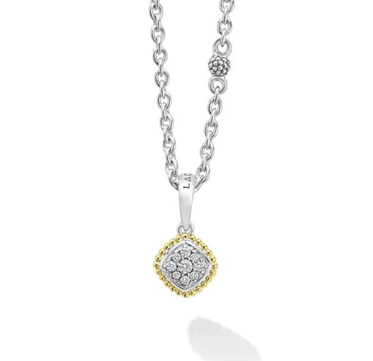 Natural Diamond Necklace in Sterling Silver - 18 Karat White - Yellow with 0.12ctw Round Diamonds