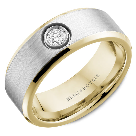 CROWN RING Men's Natural Diamond Band in 14 Karat White Yellow Gold with 0.22ctw G/H SI1-SI2 Round Diamonds