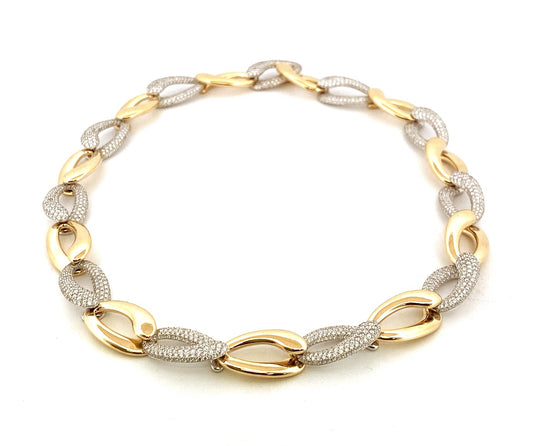 Natural Diamond Necklace in 14 Karat White - Yellow with 6.03ctw Round Diamonds