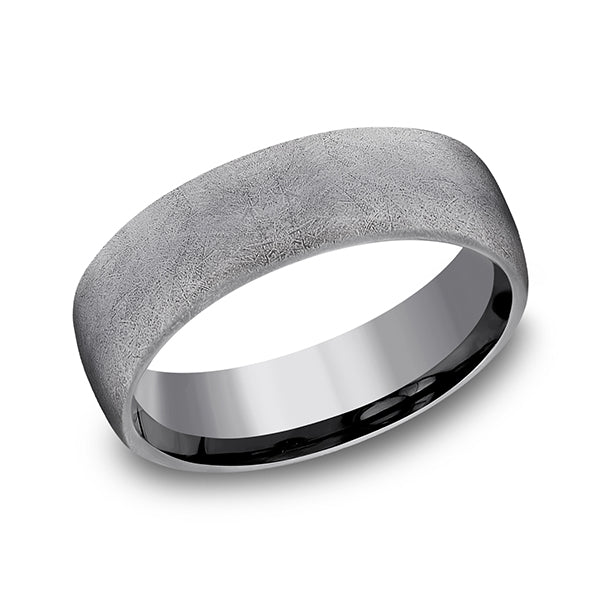Satin-finish grey tantalum carved band.