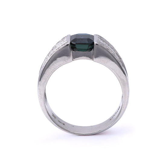 ReMARKable Estate Color Gemstone Ring in 18 Karat White Gold with 1 Emerald Sapphire 2.06ctw 8.1mm-8.1mm