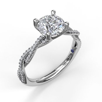 Side Stone Natural Diamond Semi-Mount Engagement Ring in 14 Karat White with 64 Round Diamonds, Color: G/H, Clarity: SI1, totaling 0.19ctw