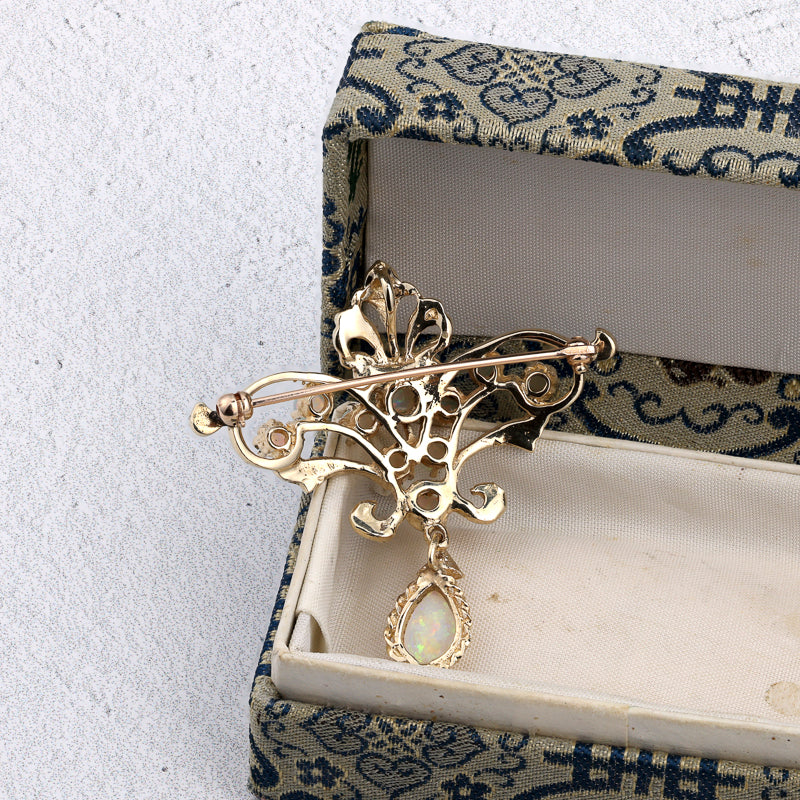 14K gold filigree pin with opals.