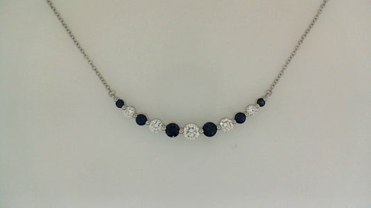ReMARKable Designs Color Gemstone Necklace in 18 Karat White Gold with 6 Round Sapphires 0.61ctw