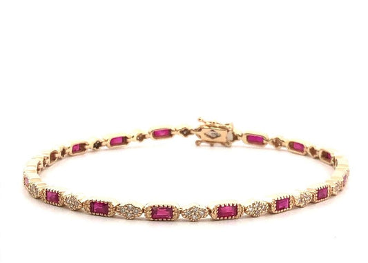 Color Gemstone Bracelet in 14 Karat Yellow with 18 Baguette Rubies 2.61ctw