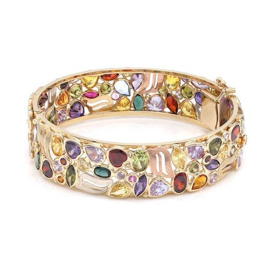 Marks Estate Dept 1 Color Gemstone Bangle Bracelet in 14 Karat White Yellow Rose Gold