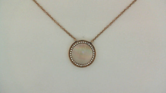 Circle Color Gemstone Necklace in 14 Karat Rose with 1 Round Pink Mother Of Pearl 1.37ctw