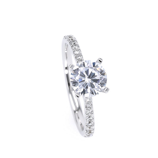 Side Stone Lab-Grown Diamond Semi-Mount Engagement Ring in 14 Karat White with 18 Round Lab Grown Diamonds, Color: G/H, Clarity: VS2-SI1, totaling 0.24ctw