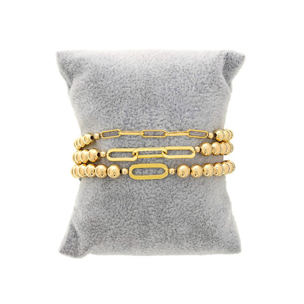 Gold-filled yellow bracelet with beads and links.