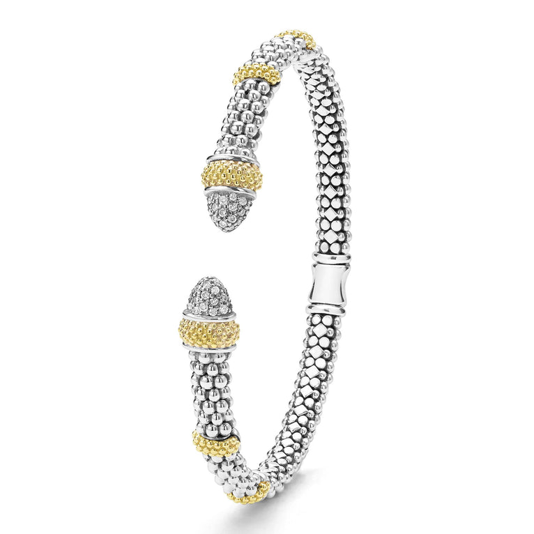 Sterling silver cuff with diamond accents.
