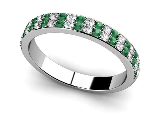 Color Gemstone Band in 14 Karat White with 22 Round Emeralds 0.24ctw