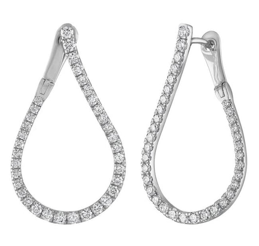 Teardrop diamond earrings with omega closure.