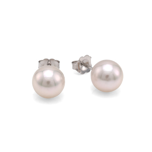 ReMARKable Designs Stud Earrings with Cultured White Pearls in 14 Karat White Gold