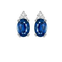 Stud Color Gemstone Earrings in 10 Karat White with 2 Oval Sapphires 0.60ctw