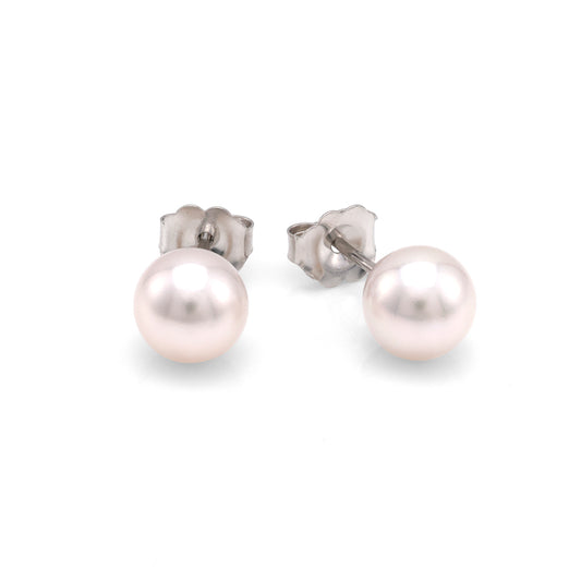 Royal Pearl Color Gemstone Earrings with 2 Cultured White Pearls in 14 Karat White Gold