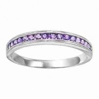 Stackable Color Gemstone Band in 10 Karat White with 17 Round Amethysts 0.25ctw