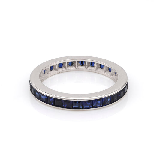ReMarkable Estate Color Gemstone Band in 14 Karat White Gold with 30 Princess Sapphires 2.00ctw