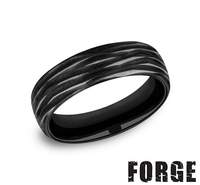 Black titanium band with carved design.