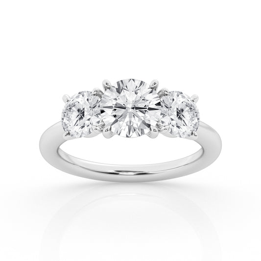 Three Stone Lab-Grown Diamond Complete Engagement Ring in 14 Karat White with 3.03ctw E VS2 Round Lab Grown Diamond