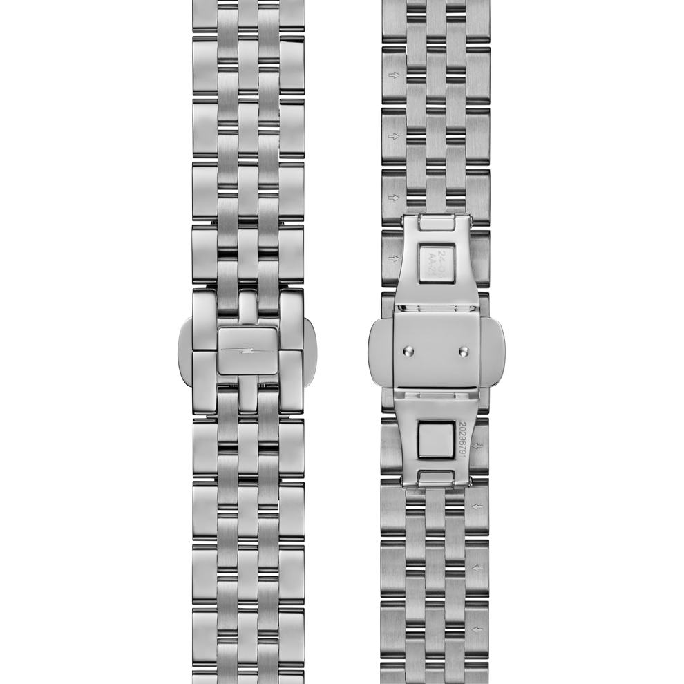 Stainless steel watch band with clasp.