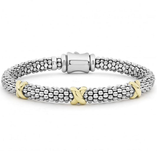 LAGOS Embrace Collection Station Bracelet (No Stones) in Sterling Silver 18 Karat White Yellow