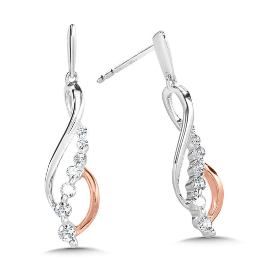 Dangle Natural Diamond Earrings in 14 Karat White - Rose with 0.24ctw Round Diamonds