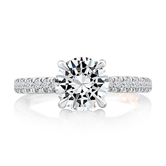 Hidden Accent Natural Diamond Semi-Mount Engagement Ring in 14 Karat White Round Diamond, totaling 0.39ctw