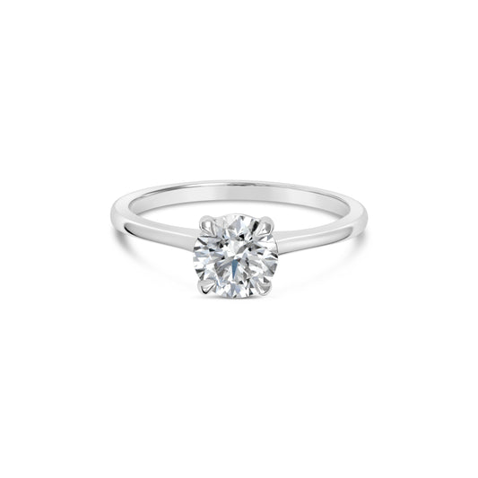 Solitaire lab-grown diamond engagement ring.