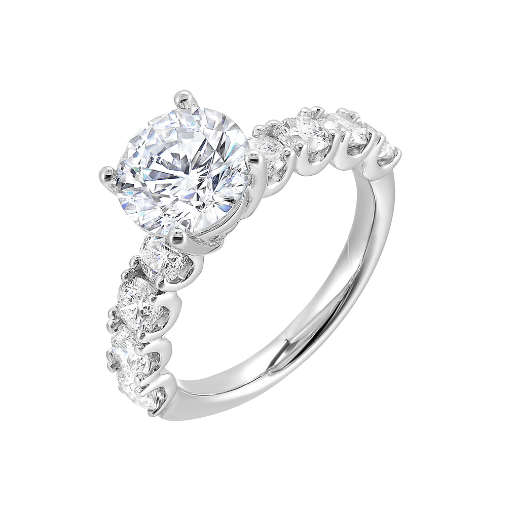 14K white gold ring with round diamonds.