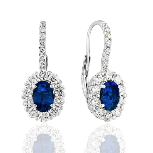 JEWELS BY JACOB Drop Color Gemstone Earrings with 2 Oval Sapphires 1.77ctw in 18 Karat White Gold