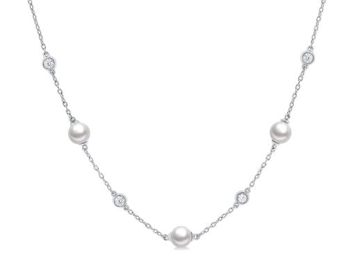 ReMARKable Designs Color Gemstone Necklace in 14 Karat White Gold with 9 Cultured Pearls 5mm