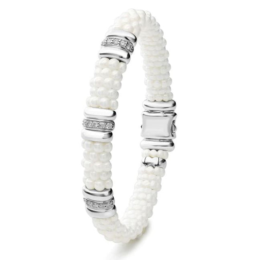 White Caviar Collection Natural Diamond Bracelet in Sterling Silver - Ceramic White with 0.30ctw G/H SI1-SI2 Round Diamonds