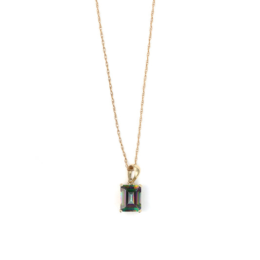 ReMarkable Estate Color Gemstone Necklace in 14 Karat Yellow Gold with 1 Emerald Mystic Topaz 3.10ctw 9mm-9mm