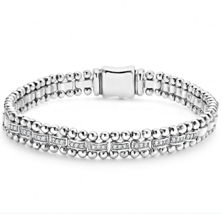 Sterling silver bracelet with round diamonds.