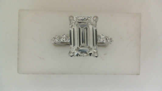 Hidden Accent Side Stone Lab-Grown Diamond Complete Engagement Ring in 18 Karat White with 1 Emerald Lab Grown Diamond, Color: F, Clarity: VVS2, totaling 3.58ctw