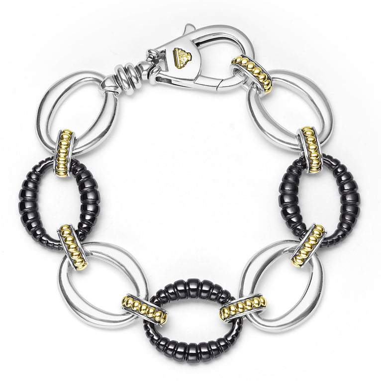 Sterling silver bracelet with black ceramic links.