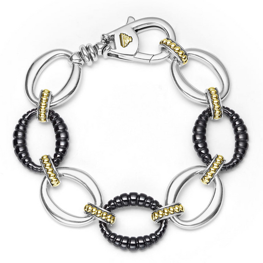 Sterling silver bracelet with black ceramic links.