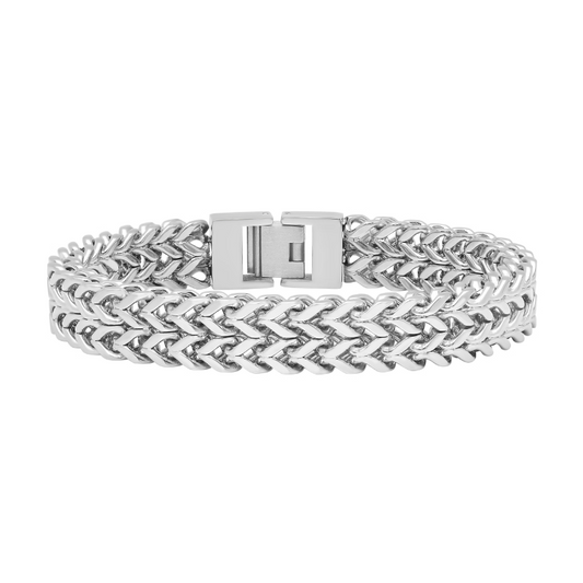Stainless steel fancy link bracelet, white finish.
