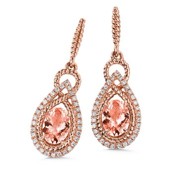 Dangle Color Gemstone Earrings in 14 Karat Rose with 2 Oval Morganites