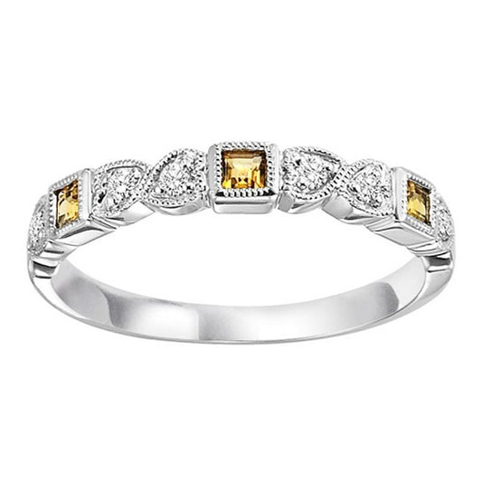M Semi-Precious Color Collection Color Gemstone Band in 10 Karat White Gold with 3 Princess Citrines 0.14ctw