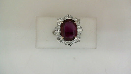 Color Gemstone Ring in Platinum White with 1 Oval Ruby 6.51ctw 13.66mm-13.66mm